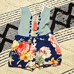 18-24m floral linen romper pom tassels